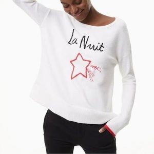 Loft La Nuit Soft Sweater M White Black Red Star Long Sleeve